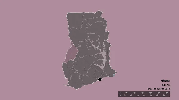 가나의 중심지인 지역과 지역을 황폐화 형태였다 라벨이요 지형도 렌더링 — 스톡 사진