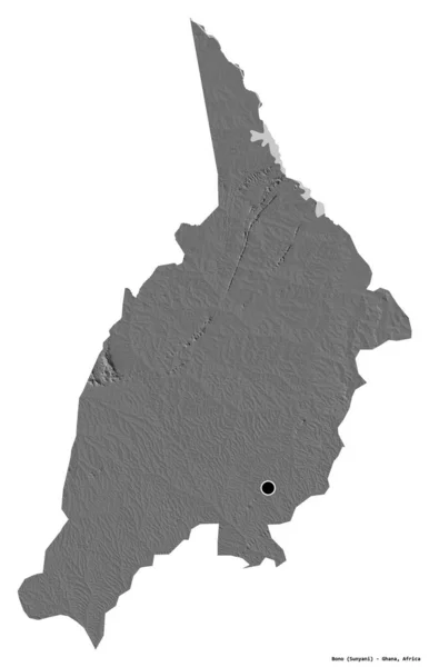 ガーナの地域であるボノの形で 首都は白い背景に孤立しています 標高マップ 3Dレンダリング — ストック写真