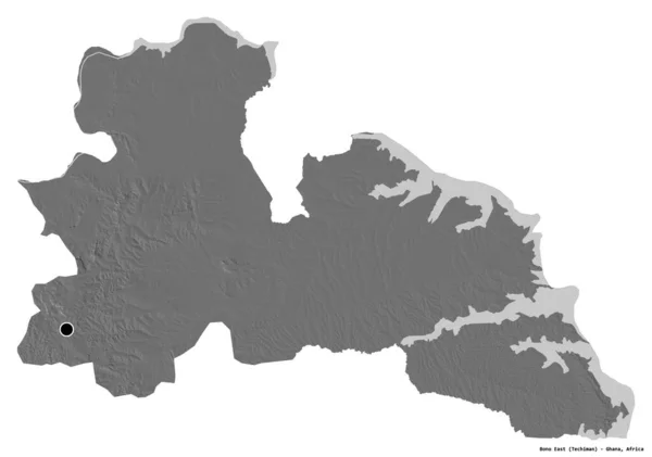 ガーナの東部に位置するボノ東の形で 白い背景に首都が孤立しています 標高マップ 3Dレンダリング — ストック写真