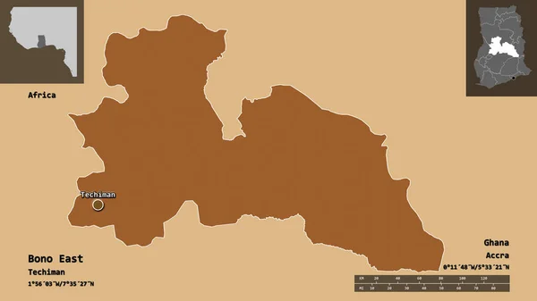 Форма Восточного Боно Региона Ганы Столицы Шкала Расстояний Предварительные Просмотры — стоковое фото