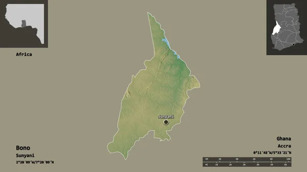 Shape Bono Die Region Von Ghana Und Ihre Hauptstadt Entfernungsskala — Stockfoto