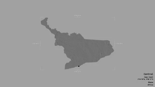 ガーナの中央部の地域は 洗練された境界ボックス内の強固な背景に隔離されています ラベル 標高マップ 3Dレンダリング — ストック写真