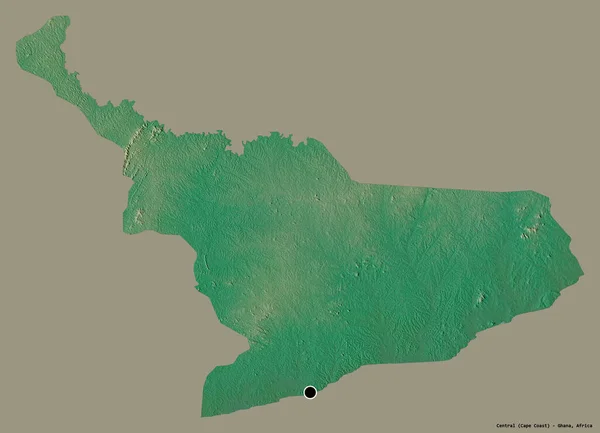 ガーナの中央部の形で その首都はしっかりとした色背景に隔離されています 地形図 3Dレンダリング — ストック写真
