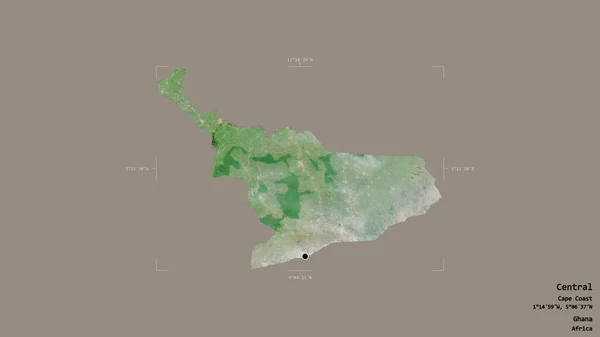 Området Centrala Ghana Isolerat Solid Bakgrund Georefererad Avgränsningsbox Etiketter Satellitbilder — Stockfoto