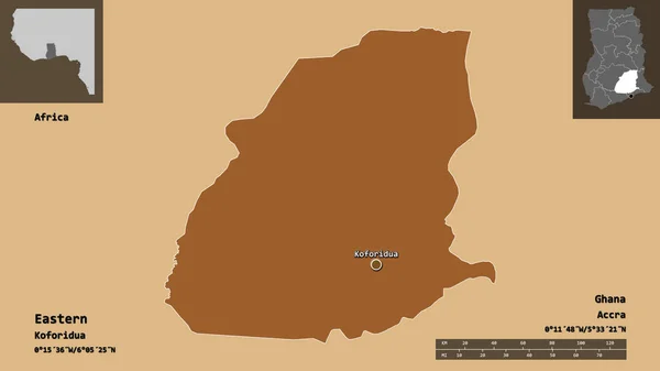 Gestalt Des Ostens Der Region Ghana Und Ihrer Hauptstadt Entfernungsskala — Stockfoto