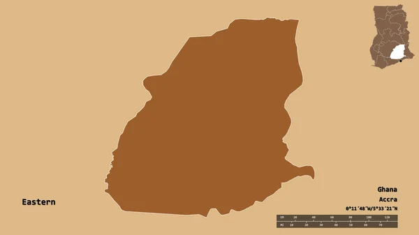 Форма Восточного Региона Ганы Столицей Изолированной Прочном Фоне Дистанционный Масштаб — стоковое фото