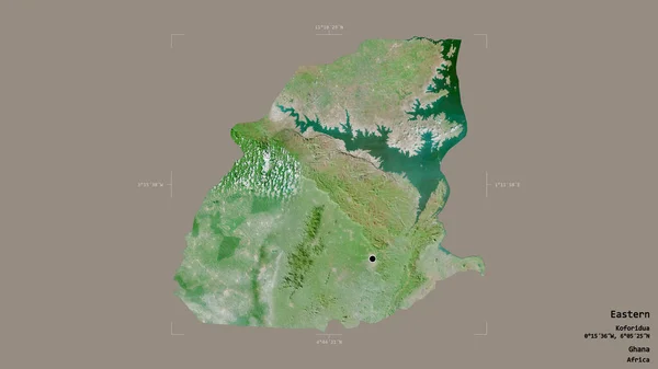 Area Eastern Region Ghana Isolated Solid Background Georeferenced Bounding Box — Stock Photo, Image