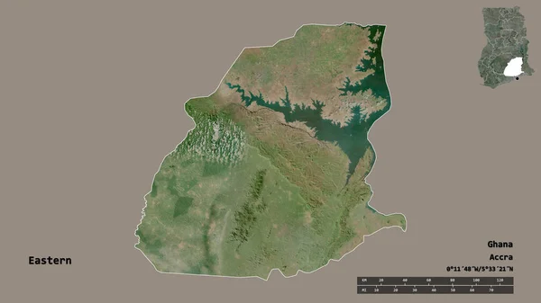 Форма Східна Гана Столицею Ізольованою Твердому Тлі Масштаб Відстаней Огляд — стокове фото