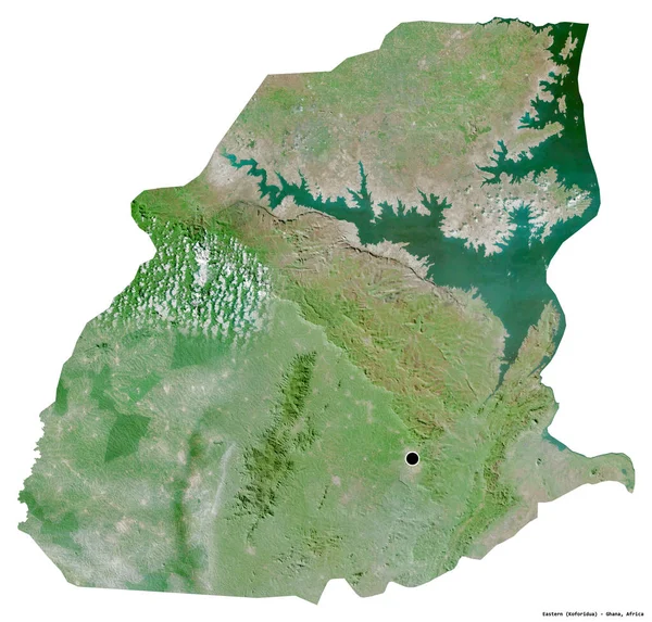 東の形 ガーナの地域 その首都は白い背景に隔離されています 衛星画像 3Dレンダリング — ストック写真