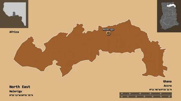 Форма Северо Востока Региона Ганы Столицы Шкала Расстояний Предварительные Просмотры — стоковое фото