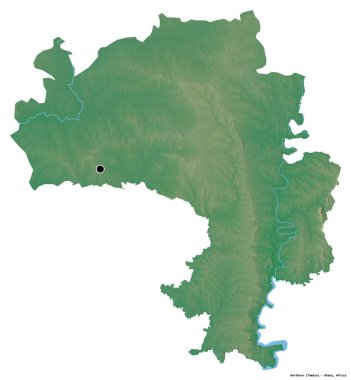 Kuzeyin şekli, Gana bölgesi, başkenti beyaz arka planda izole edilmiş. Topografik yardım haritası. 3B görüntüleme