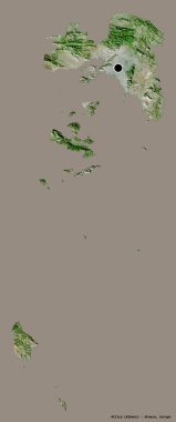 Yunanistan 'ın merkezden uzaklaştırılmış yönetimi olan Attica' nın şekli, sermayesi sağlam bir renk arka planına izole edilmiş. Uydu görüntüleri. 3B görüntüleme