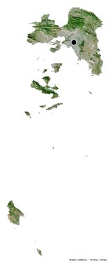 Yunanistan 'ın merkezden uzaklaştırılmış yönetimi olan Attica' nın şekli, başkenti beyaz arka planda izole edilmiş. Uydu görüntüleri. 3B görüntüleme