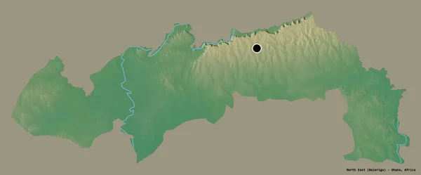 ガーナの北東部の形で その首都はしっかりとした色の背景に隔離されています 地形図 3Dレンダリング — ストック写真