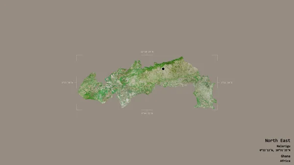 ガーナの地域である北東部の地域は 洗練された境界ボックス内の強固な背景に隔離されています ラベル 衛星画像 3Dレンダリング — ストック写真
