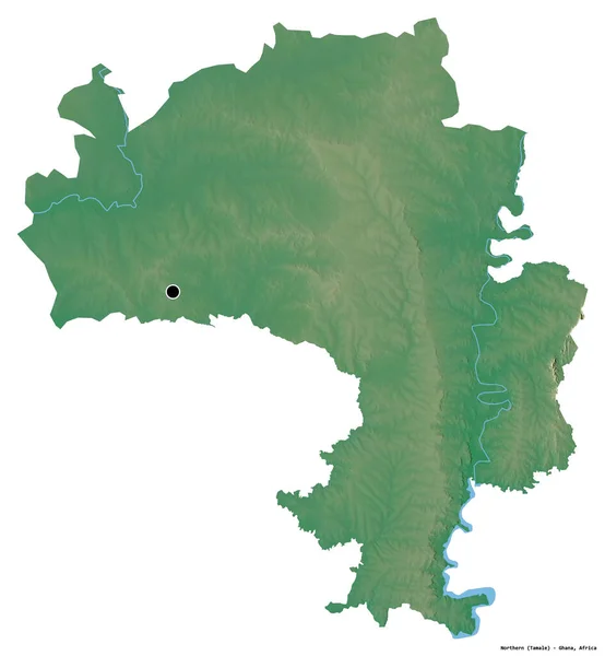 加纳北部形状 首都被白色背景隔离 地形浮雕图 3D渲染 — 图库照片