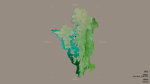 加纳地区奥提岛的一个区域 在一个地理参照框的坚实背景上被隔离 卫星图像 3D渲染 — 图库照片