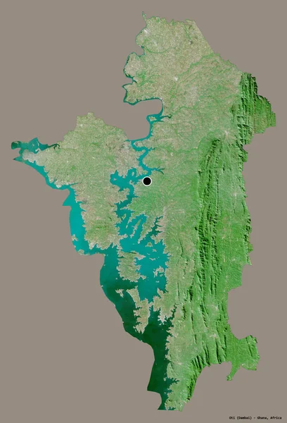 Form Oti Regionen Ghana Med Sin Huvudstad Isolerad Solid Färg — Stockfoto