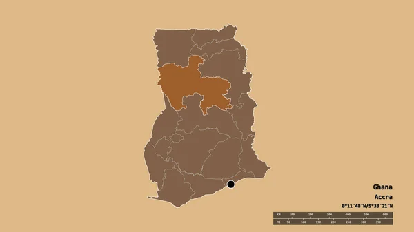 Afgebroken Vorm Van Ghana Met Haar Hoofdstad Belangrijkste Regionale Divisie — Stockfoto