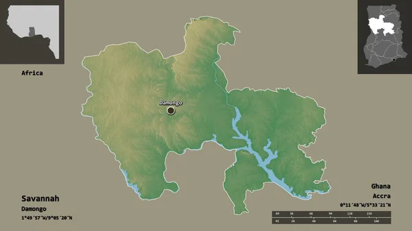 Shape Savannah Region Von Ghana Und Seine Hauptstadt Entfernungsskala Vorschau — Stockfoto