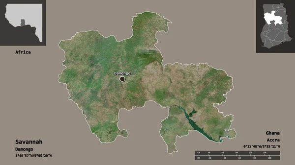 Form Savannah Regionen Ghana Och Dess Huvudstad Avståndsskala Förhandsvisningar Och — Stockfoto