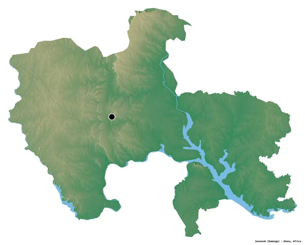 Kształt Savannah Regionu Ghany Jego Stolicy Izolowane Białym Tle Mapa — Zdjęcie stockowe