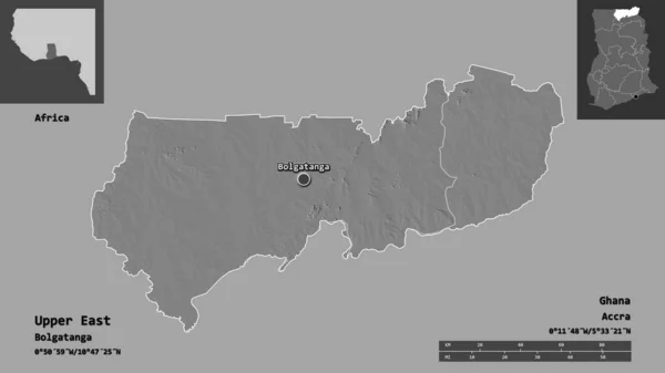 Form Upper East Regionen Ghana Och Dess Huvudstad Avståndsskala Förhandsvisningar — Stockfoto