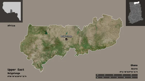 Форма Верхнього Сходу Гана Столиці Масштаб Відстаней Превью Етикетки Супутникові — стокове фото
