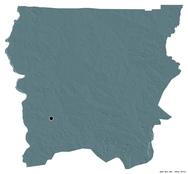 ガーナの北部西部の形で 首都は白い背景に孤立している 色の標高マップ 3Dレンダリング — ストック写真