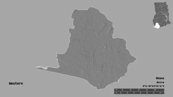 Form Västra Regionen Ghana Med Dess Huvudstad Isolerad Solid Bakgrund — Stockfoto