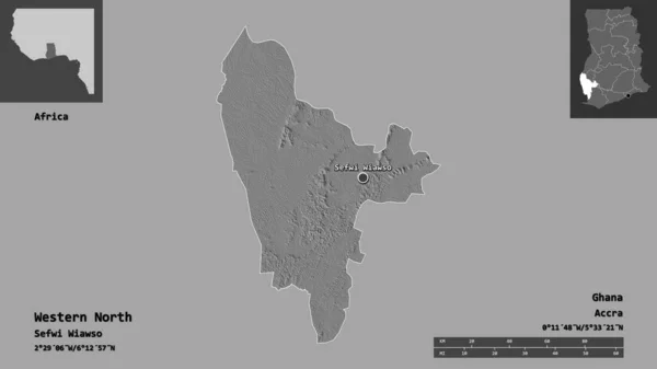 Forma Norte Ocidental Região Gana Sua Capital Escala Distância Previews — Fotografia de Stock