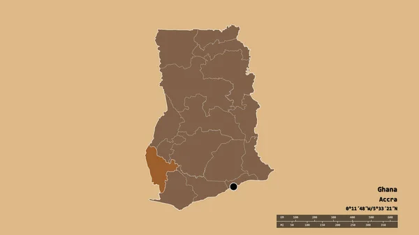 Обесцвеченная Форма Ганы Столицей Главным Региональным Разделением Отделенной Западной Частью — стоковое фото