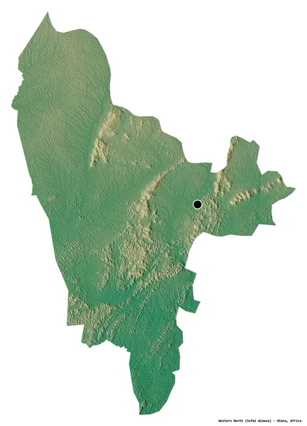 Batı Kuzey 'in şekli, Gana bölgesi, başkenti beyaz arka planda izole edilmiş. Topografik yardım haritası. 3B görüntüleme