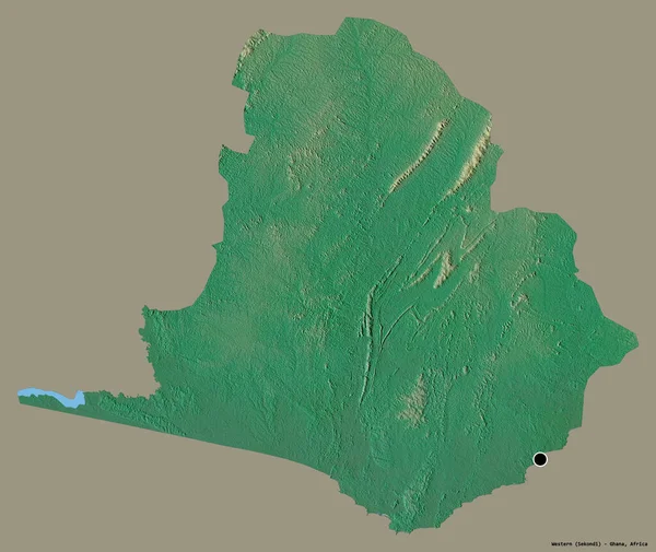 Form Västra Regionen Ghana Med Sin Huvudstad Isolerad Solid Färg — Stockfoto