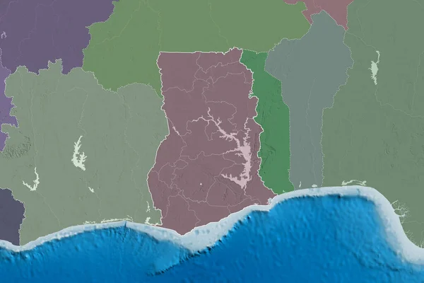 Расширенная Территория Ганы Границами Страны Международными Региональными Границами Цветная Карта — стоковое фото