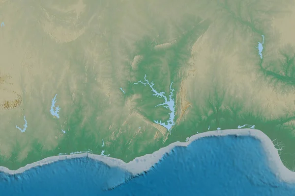 Área Extendida Ghana Mapa Topográfico Relieve Renderizado —  Fotos de Stock