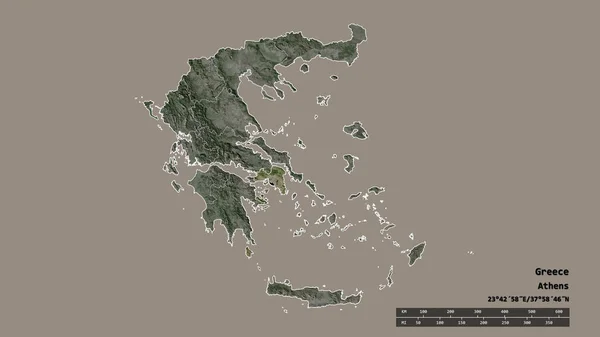 主要な地域部門と分離されたアティカ地域とギリシャの荒廃した形状 ラベル 衛星画像 3Dレンダリング — ストック写真