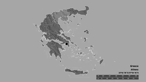 主要な地域部門と分離された中央マケドニア地域とギリシャの荒廃した形状 ラベル 標高マップ 3Dレンダリング — ストック写真