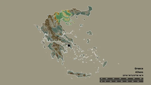 主要な地域部門と分離された中央マケドニア地域とギリシャの荒廃した形状 ラベル 地形図 3Dレンダリング — ストック写真