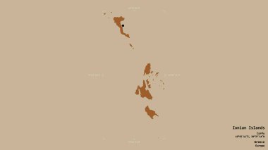 İyon Adaları 'nın alanı, Yunanistan' ın ademi merkeziyetçilikten arındırılmış yönetimi, Gürcistan sınırındaki bir kutunun sağlam bir arka planında izole edilmiş. Etiketler. Desenli dokuların bileşimi. 3B görüntüleme