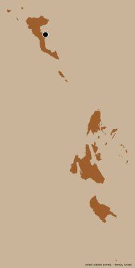 İyon Adaları 'nın şekli, Yunanistan' ın merkeziyetçilikten arındırılmış yönetimi, sermayesi sağlam bir renk arkaplanı ile izole edilmiş. Desenli dokuların bileşimi. 3B görüntüleme