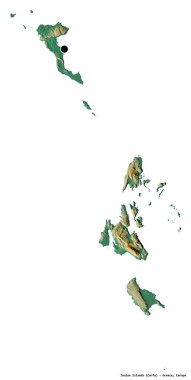 İyon Adaları 'nın şekli, Yunanistan' ın merkeziyetçi idaresi, başkenti beyaz arka planda izole edilmiş. Topografik yardım haritası. 3B görüntüleme