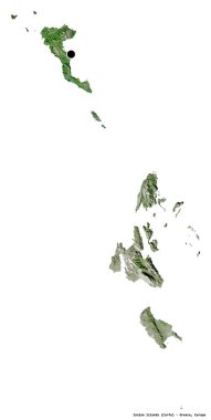 İyon Adaları 'nın şekli, Yunanistan' ın merkeziyetçi idaresi, başkenti beyaz arka planda izole edilmiş. Uydu görüntüleri. 3B görüntüleme