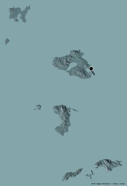 Kuzey Ege 'nin şekli, Yunanistan' ın merkeziyetçilikten arındırılmış yönetimi, sermayesi katı renk arka planında izole edilmiş. Renkli yükseklik haritası. 3B görüntüleme