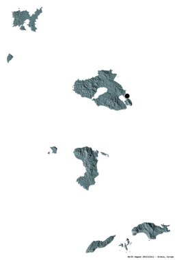 Kuzey Ege 'nin şekli, Yunanistan' ın merkeziyetçi idaresi, başkenti beyaz arka planda izole edilmiş. Renkli yükseklik haritası. 3B görüntüleme