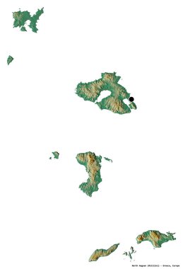 Kuzey Ege 'nin şekli, Yunanistan' ın merkeziyetçi idaresi, başkenti beyaz arka planda izole edilmiş. Topografik yardım haritası. 3B görüntüleme