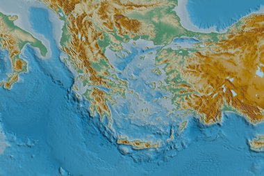 Yunanistan 'ın genişletilmiş bölgesi. Topografik yardım haritası. 3B görüntüleme