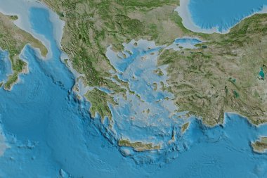 Yunanistan 'ın genişletilmiş bölgesi. Uydu görüntüleri. 3B görüntüleme