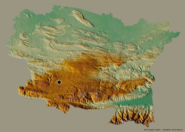 Alta Verapaz 'ın şekli, Guatemala departmanı, sermayesi katı renk arkaplanı ile izole edilmiş. Topografik yardım haritası. 3B görüntüleme