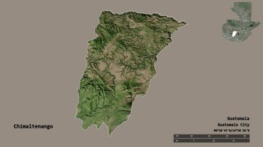 Chimaltenango 'nun şekli, Guatemala departmanı, sermayesi sağlam arka planda izole edilmiş. Uzaklık ölçeği, bölge önizlemesi ve etiketleri. Uydu görüntüleri. 3B görüntüleme